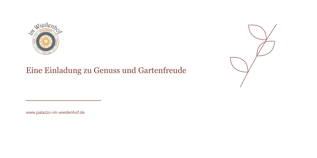 Palazzo im Wiedenhof: weißes Kuvert mit Logo, farbigem Slogan, feinem Linienmotiv und Homepage.