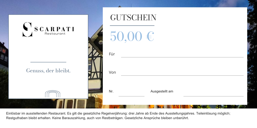 Scarpati: Gutschein über 50 Euro mit neuer Bildgestaltung und langen Namenszeilen.