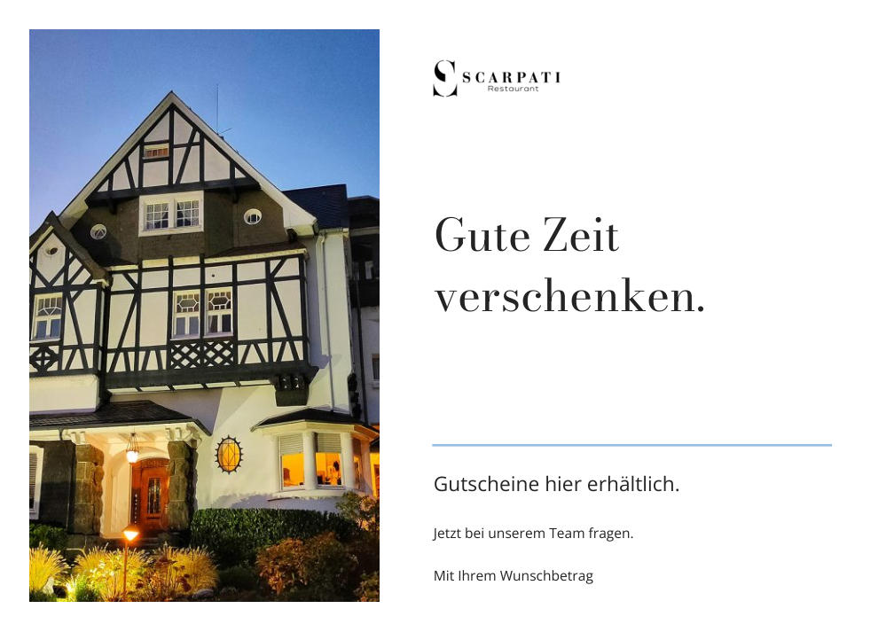 Scarpati: werbliches Gutscheinplakat mit Restaurantmotiv.